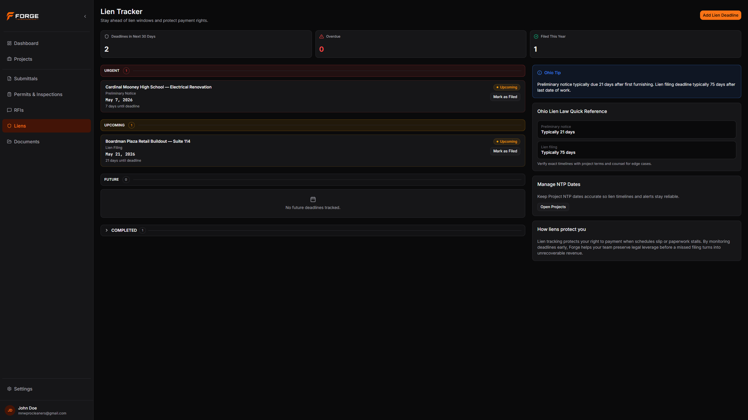 Forge lien tracker